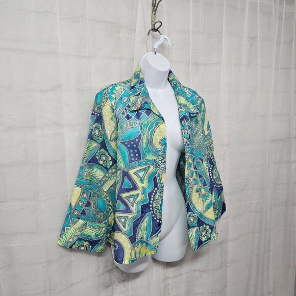 Chico's Jacket Blue Green Abstract Artsy Burnout Open Psychedelic Shacket 2 (L) - Picture 4 of 14